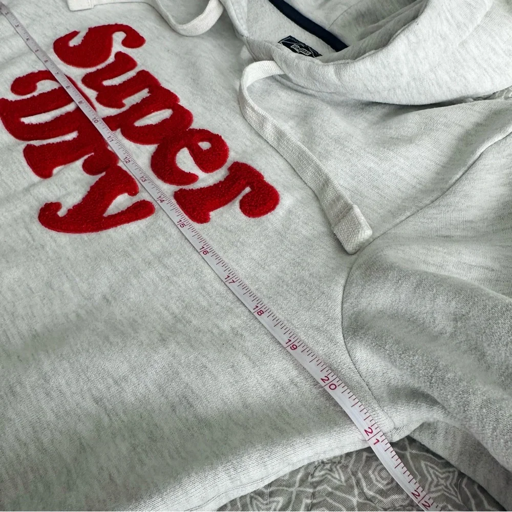 Superdry Vintage Cooper Classic Gray Hoodie Sweatshirt Red Logo Women’s Size 6 - Picture 10 of 14